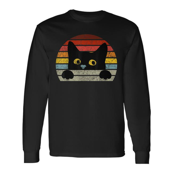 Vintage Black Cat Retro Style For Cat Lover Cat Mom Cat Dad Long Sleeve T-Shirt