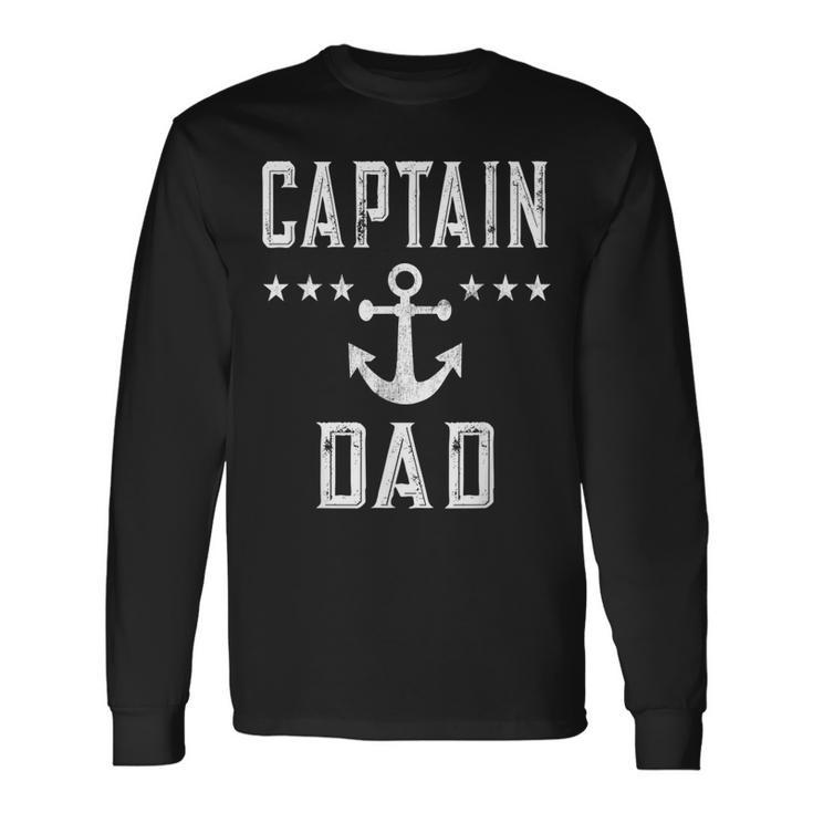 Vintage Captain Dad Lake Boating Father Long Sleeve T-Shirt