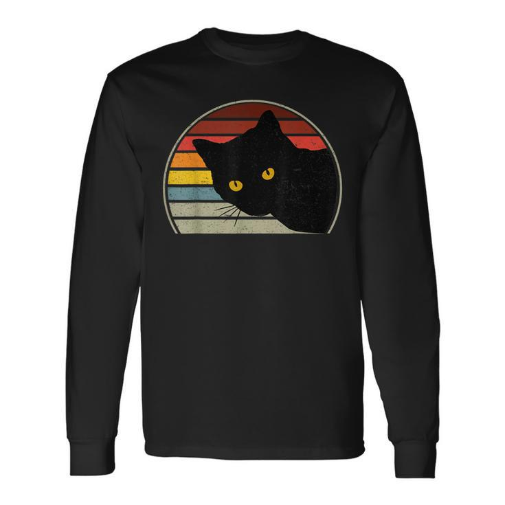 Vintage Cat 80S Retro Style For Cat Lover Cat Mom Cat Dad Long Sleeve T-Shirt