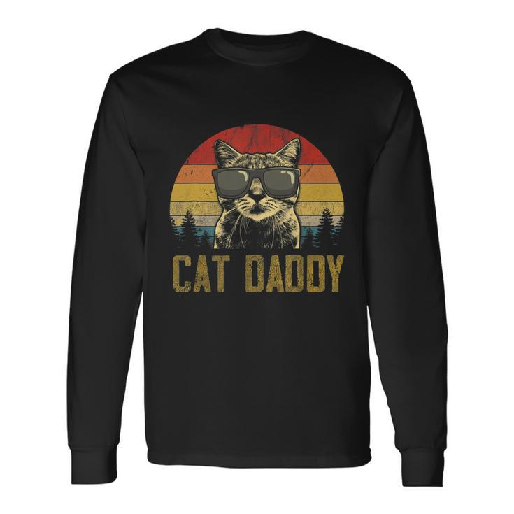 Vintage Cat Daddy Fathers Day Shirt Cat Lover Tshirt Long Sleeve T-Shirt