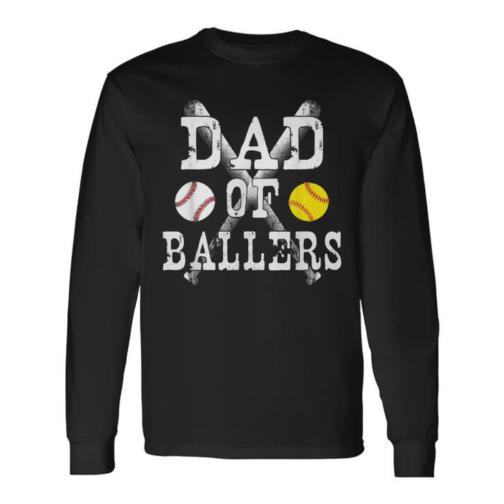 Vintage Dad Of Ballers Baseball Softball Lover Long Sleeve T-Shirt