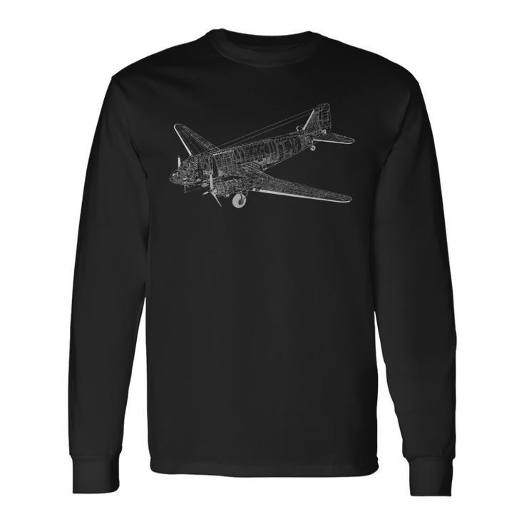 Vintage Dc-3 Airplane For Men Husband Dad Grandfather Long Sleeve T-Shirt