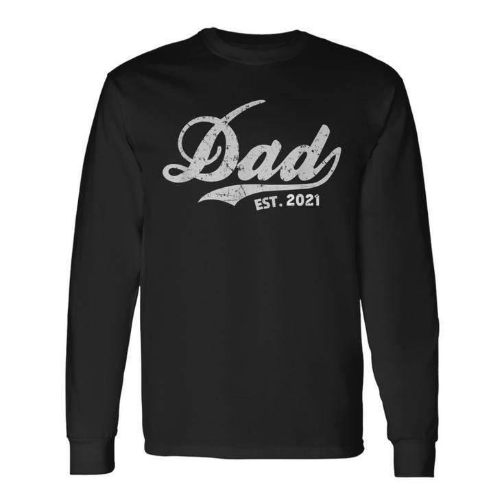 Vintage Fathers Day Promoted To Dad Est 2021 Long Sleeve T-Shirt