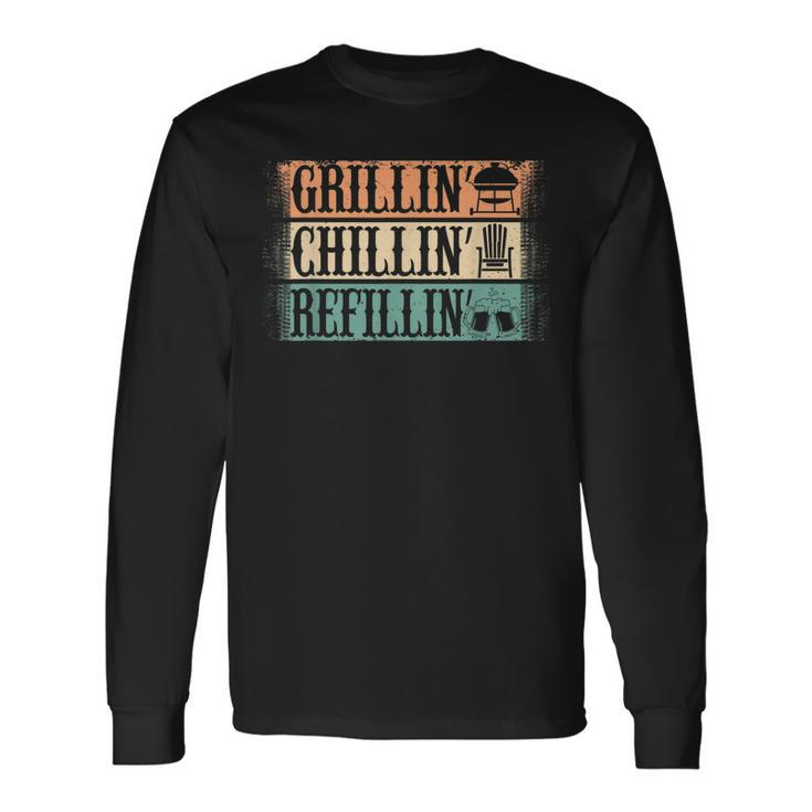 Vintage Grill Dad Grilling Chilling Refilling Long Sleeve T-Shirt