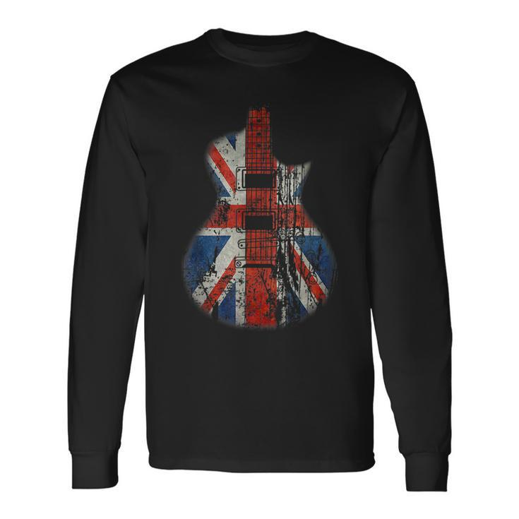 Vintage Guitar British Jack Union Flag Rock Guitarist Long Sleeve T-Shirt T-Shirt