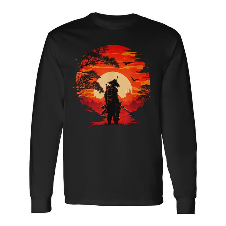 Vintage Japanese Samurai Fighter Martial Arts Retro Sunset Long Sleeve T-Shirt T-Shirt