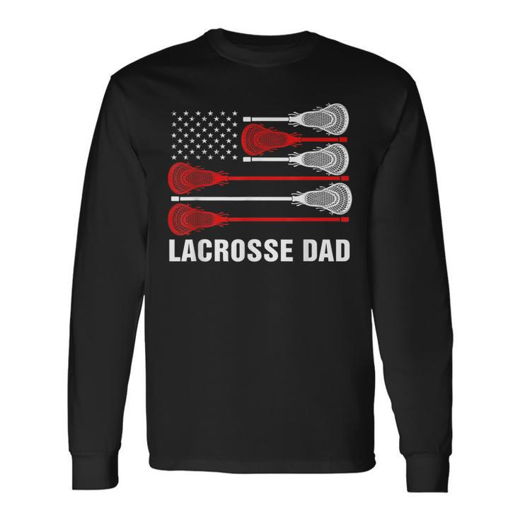 Vintage Lacrosse Dad Lax Dad Usa Flag Patriotic Long Sleeve T-Shirt