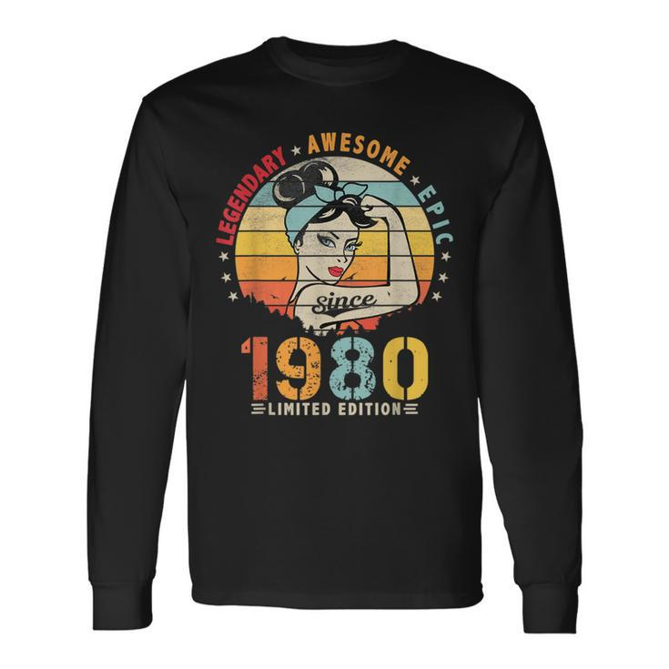 Vintage Legendary Awesome Epic Since 1980 Retro Birthday Men Women Long Sleeve T-Shirt T-shirt Graphic Print