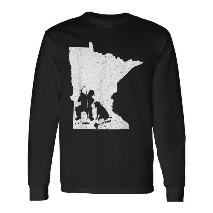 Vintage Minnesota Ice Fishing & Dog Dad Long Sleeve T-Shirt