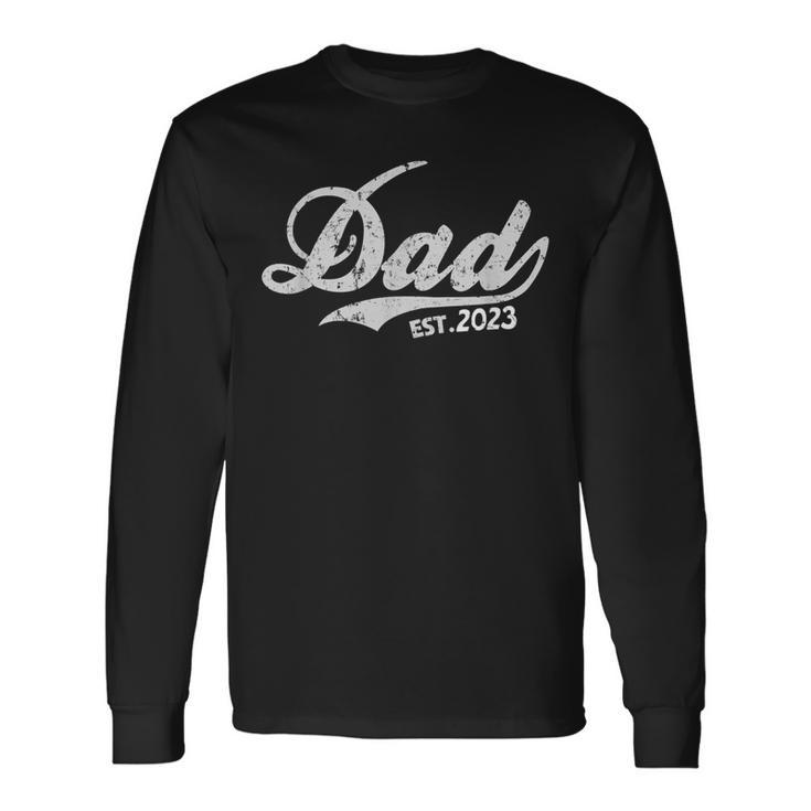 Vintage New Daddy 2023 Promoted To Dad Est 2023 New Baby Long Sleeve T-Shirt
