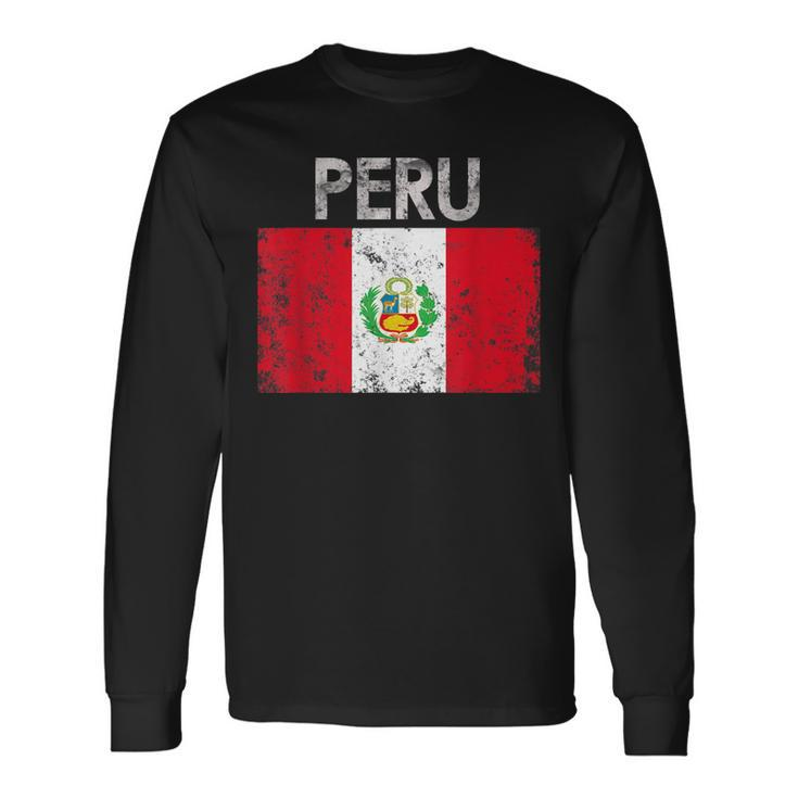 Vintage Peru Peruvian Flag Pride Long Sleeve T-Shirt