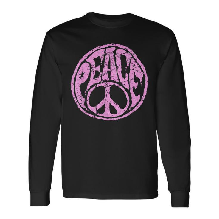 Vintage Pink Peace Sign 60S 70S Hippie Retro Peace Symbol Long Sleeve T-Shirt T-Shirt