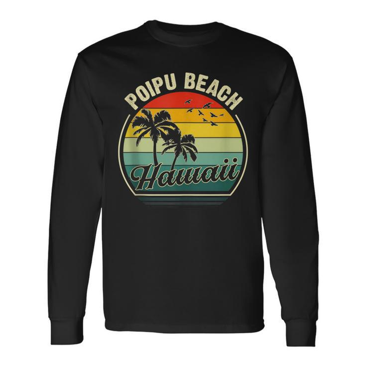 Vintage Poipu Koloa Kauai Beach Summer Vacation Sunset Palm Long Sleeve T-Shirt