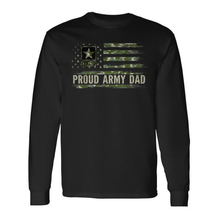 Vintage Proud Army Dad Camo American Flag Veteran Long Sleeve T-Shirt
