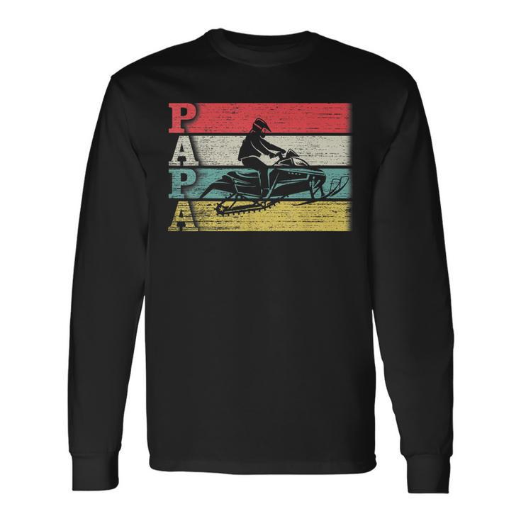 Vintage Retro Snowmobile Papa Snowmobiling Silhouette Long Sleeve T-Shirt