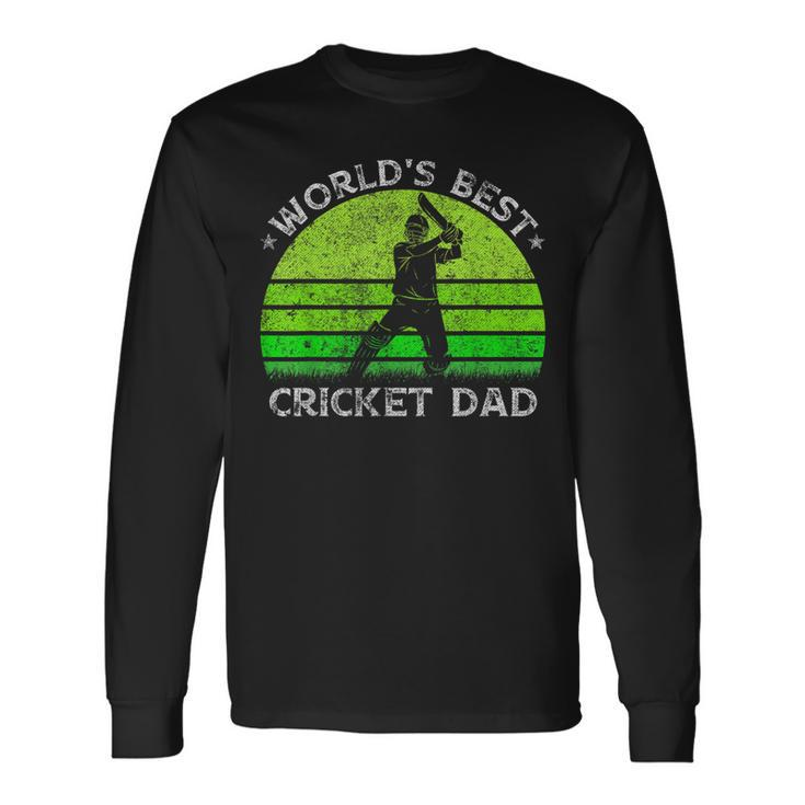 Vintage Retro Worlds Best Cricket Dad Silhouette Sunset Long Sleeve T-Shirt T-Shirt