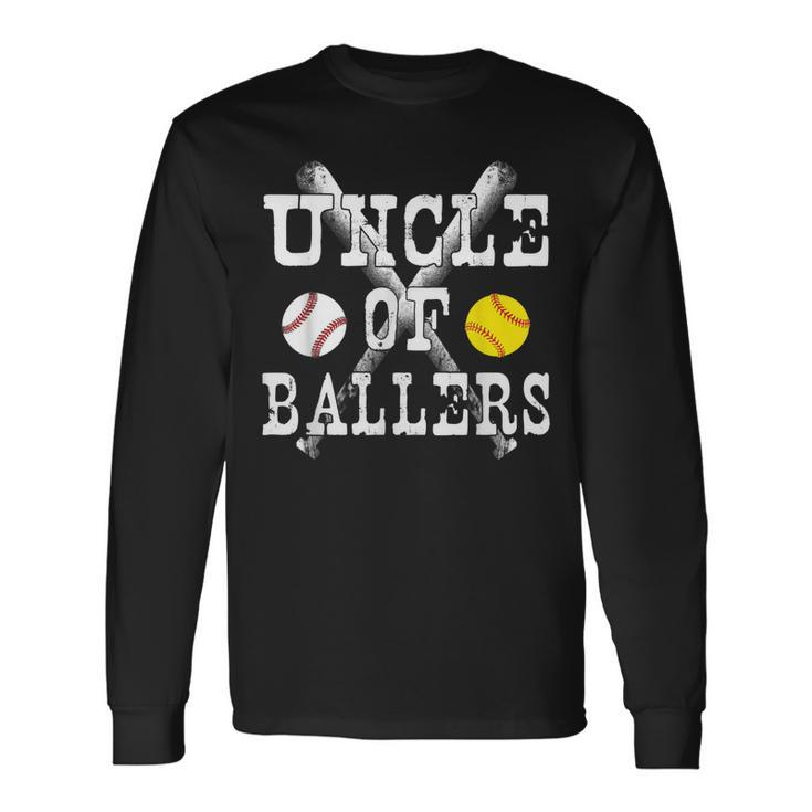 Vintage Uncle Of Ballers Baseball Softball Lov Long Sleeve T-Shirt