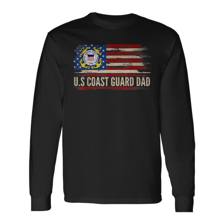 Vintage US Coast Guard Dad American Flag Veteran Long Sleeve T-Shirt Gifts ideas
