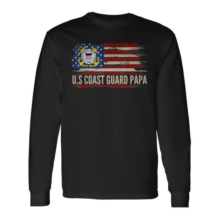 Vintage US Coast Guard Papa American Flag Veteran Long Sleeve T-Shirt
