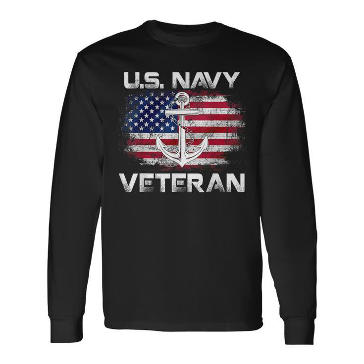 Vintage Us Navy With American Flag For Veteran Long Sleeve T-Shirt