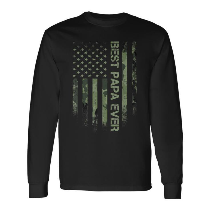 Vintage Usa American Camo Flag Best Papa Ever Distressed Long Sleeve T-Shirt