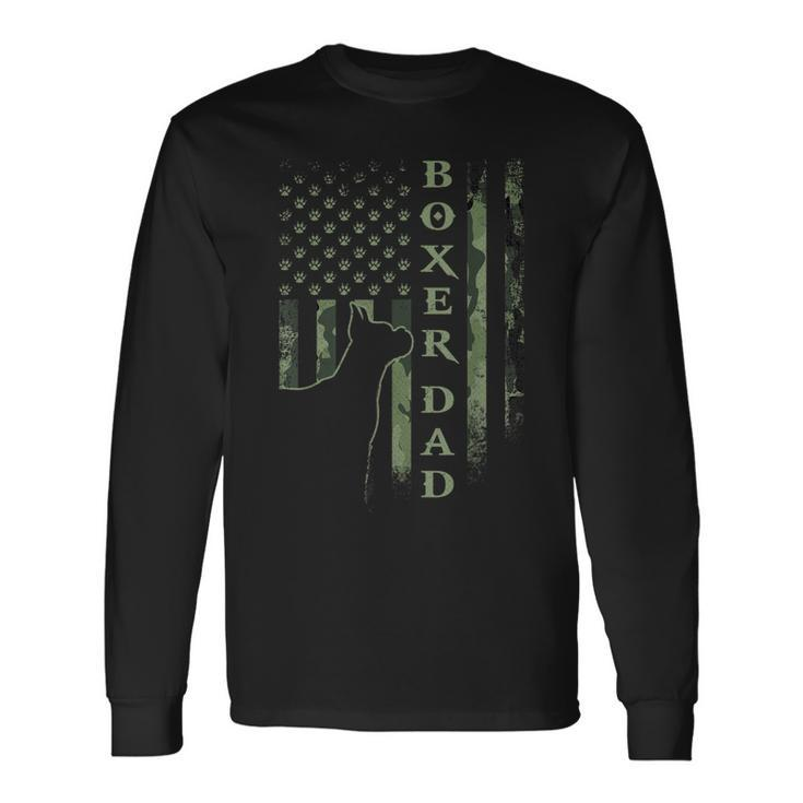 Vintage Usa American Camo Flag Proud Boxer Dad Silhouette Long Sleeve T-Shirt Gifts ideas