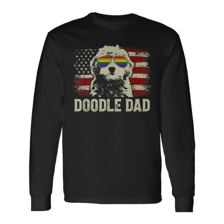 Vintage Usa American Flag Doodle Dad Lgbt Gay Pride Long Sleeve T-Shirt