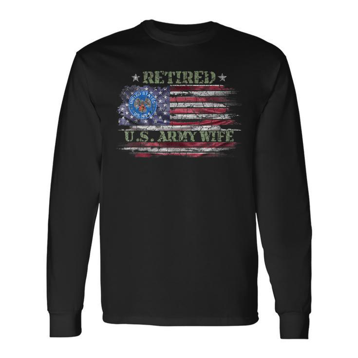 Vintage Usa American Flag Proud Retired Us Army Veteran Wife Men Women Long Sleeve T-Shirt T-shirt Graphic Print