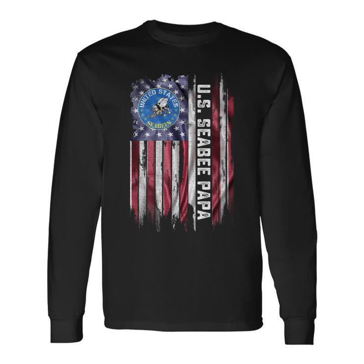 Vintage Usa American Flag Proud Us Seabee Veteran Papa Men Women Long Sleeve T-Shirt T-shirt Graphic Print