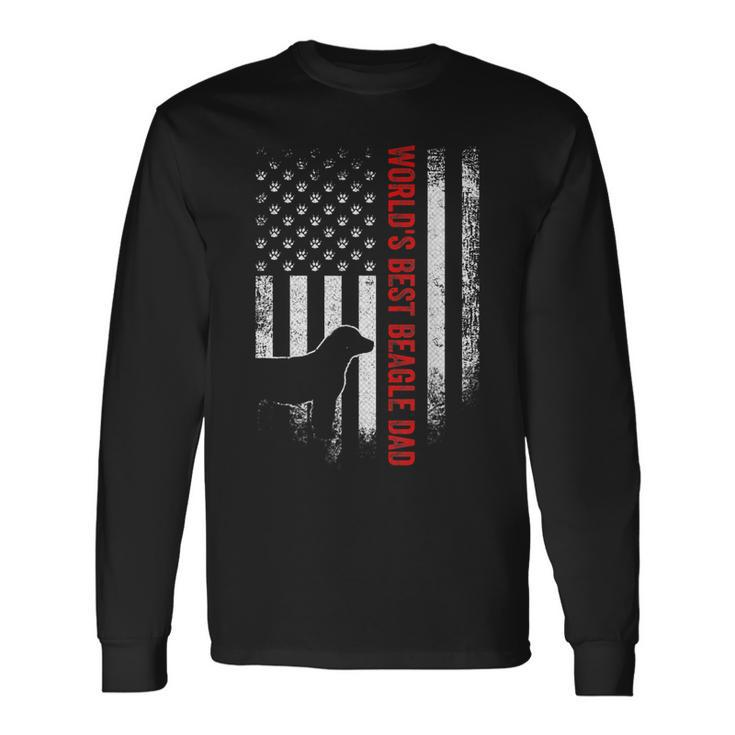 Vintage Usa American Flag Worlds Best Beagle Dad Silhouette Long Sleeve T-Shirt T-Shirt
