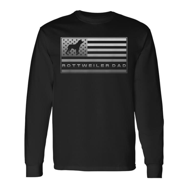 Vintage Usa Flag Proud Rottweiler Dad Rottie Silhouette Long Sleeve T-Shirt