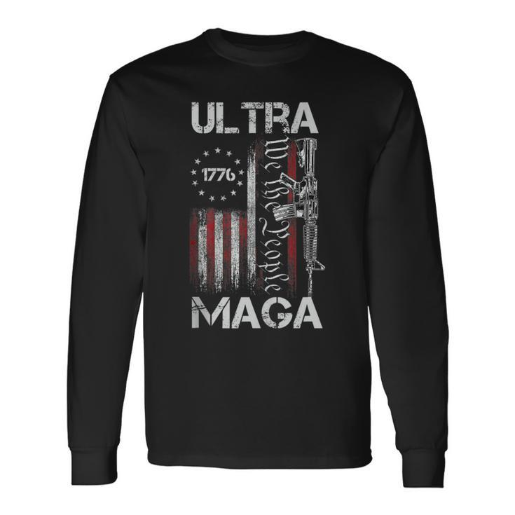 Vintage Usa Flag Ultra Maga Gun Usa 4Th Of July Trump 2024 Long Sleeve T-Shirt T-Shirt