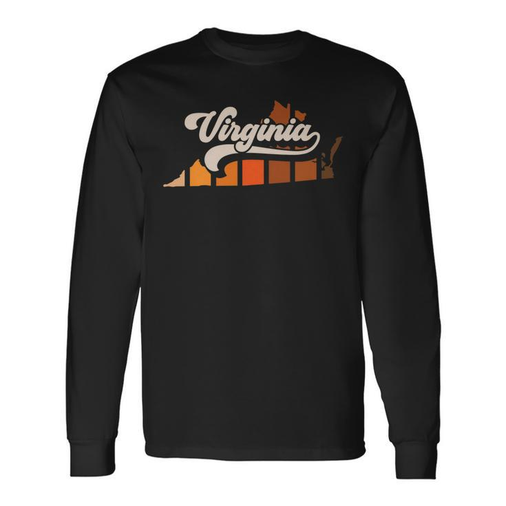 Virginia Vintage Retro 70S Style Stripe State Silhouette Long Sleeve T-Shirt T-Shirt