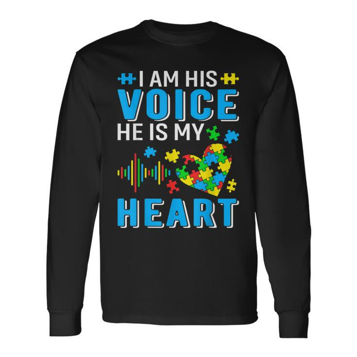 I Am His Voice He Is My Heart Autism Awareness Autism Dad Long Sleeve T-Shirt T-Shirt