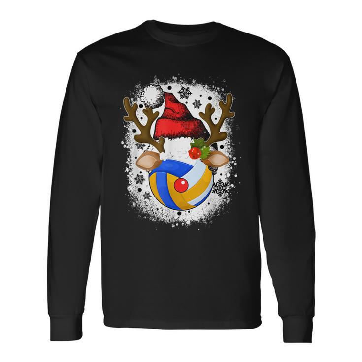 Volleyball Christmas Reindeer With Santa Hat Funny Holiday  Men Women Long Sleeve T-shirt Graphic Print Unisex