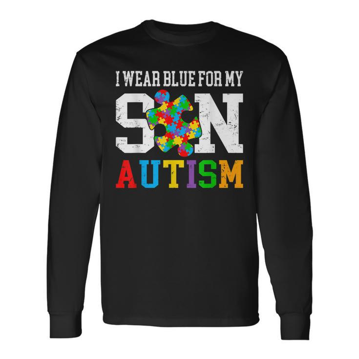 I Wear Blue For My Son Autism Awareness Day Mom Dad Parents Long Sleeve T-Shirt T-Shirt