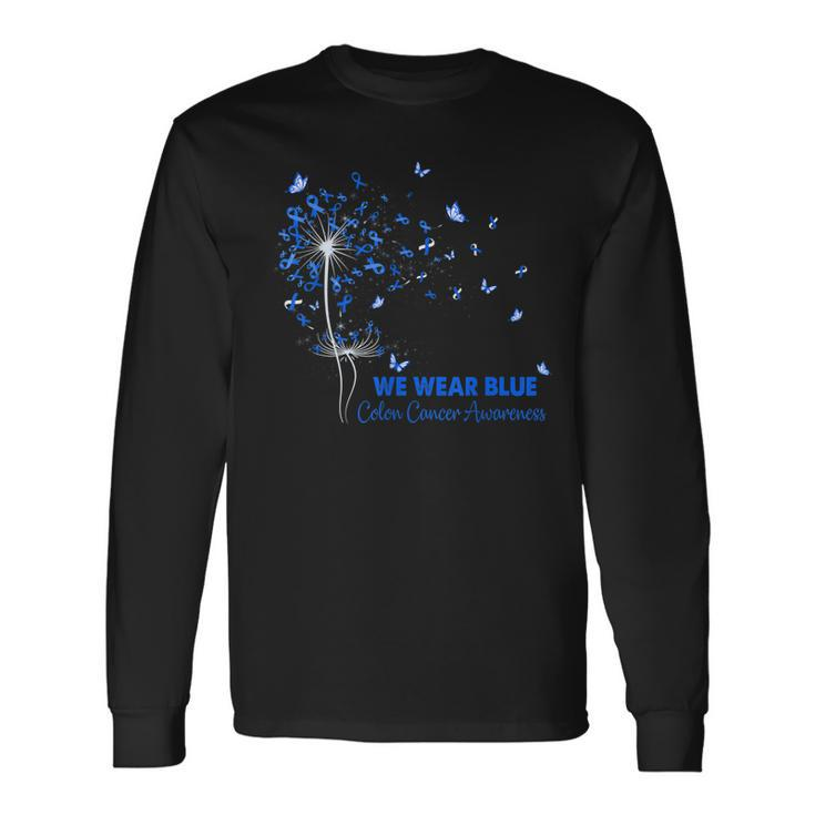 We Wear Bluecolon Cancer Awareness Butterfly Long Sleeve T-Shirt T-Shirt