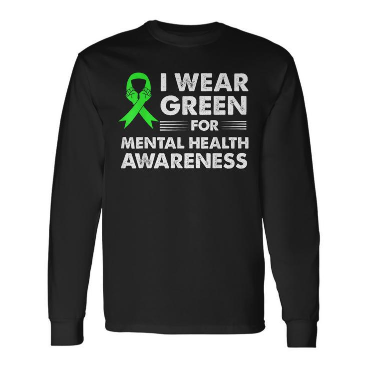 I Wear Green For Mental Health Awareness Month Ribbon Long Sleeve T-Shirt T-Shirt