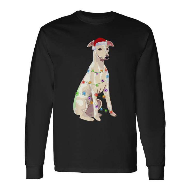 Whippet Christmas Lights Xmas Dog Lover Santa Hat  Men Women Long Sleeve T-shirt Graphic Print Unisex