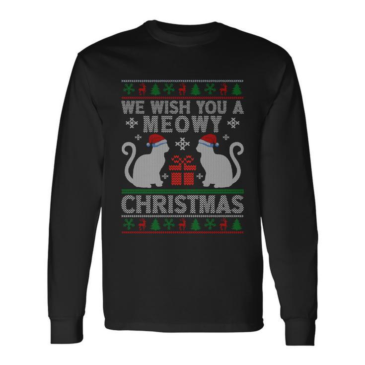 We Wish You A Meowy Catmas Santa Hat Ugly Christmas Sweater Long Sleeve T-Shirt