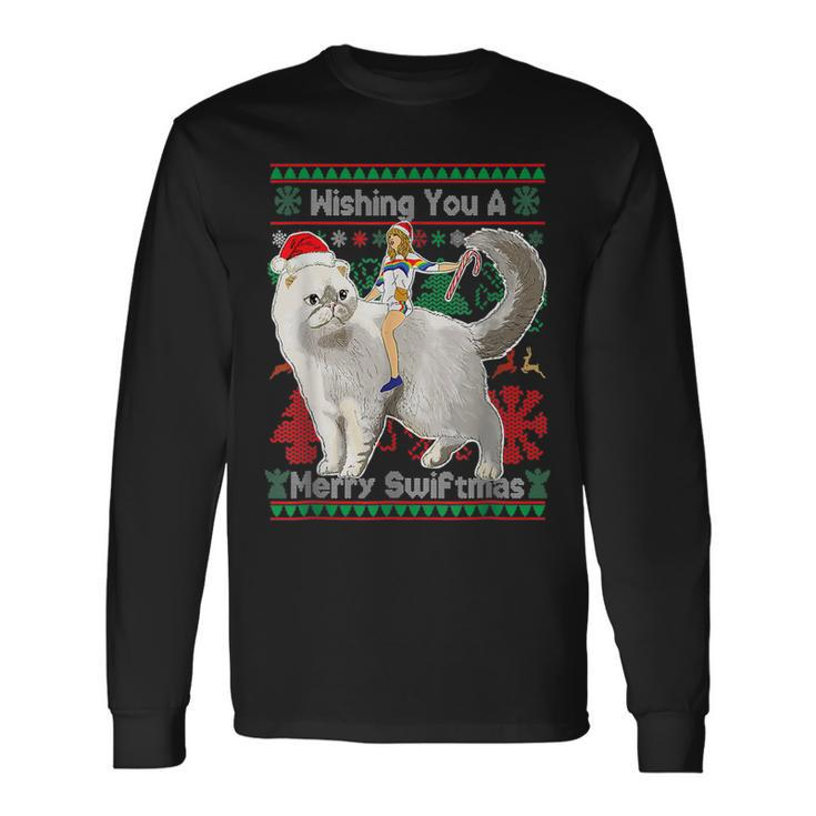 Wishing You A Merry Swiftmas Ugly Christmas Sweater Big Cat  Men Women Long Sleeve T-shirt Graphic Print Unisex