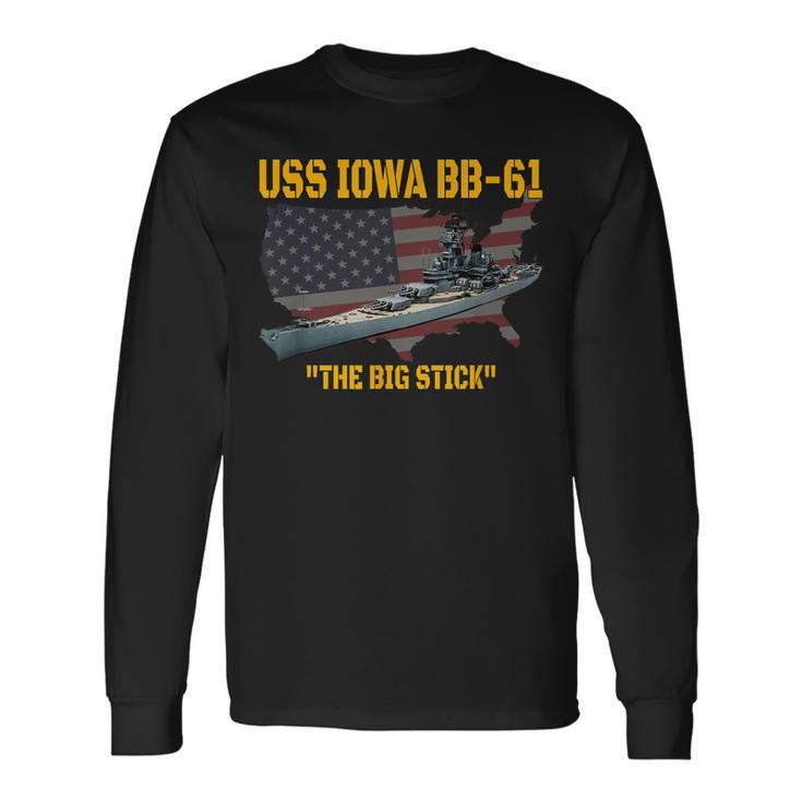 World War Ii Warship Uss Iowa & Ww2 Bb-61 Battleship Veteran Long Sleeve T-Shirt