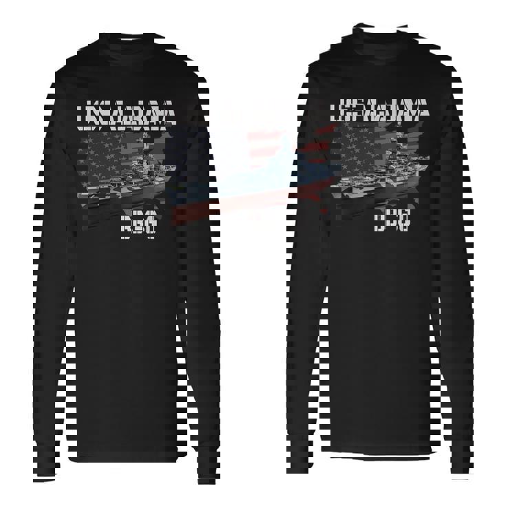 Ww2 American Battleship Uss Alabama Bb-60 Warship Veterans Long Sleeve T-Shirt