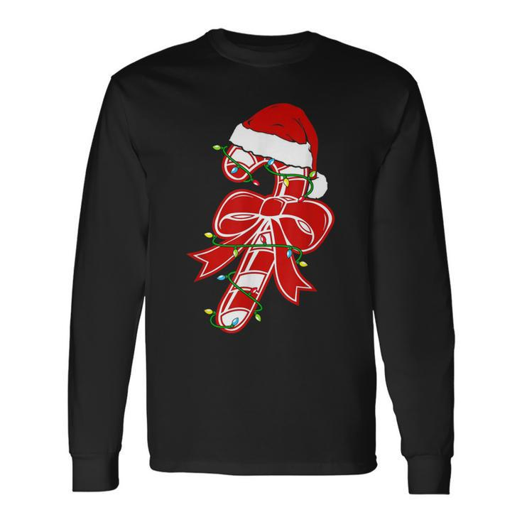 Xmas Candy Cane Crew Santa Hat Christmas Family Matching Pjs  Men Women Long Sleeve T-shirt Graphic Print Unisex
