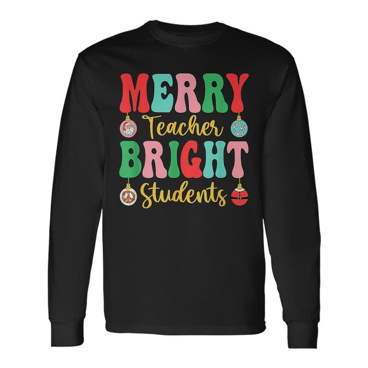 Xmas Groovy Retro Christmas Merry & Bright Teacher Student  Men Women Long Sleeve T-shirt Graphic Print Unisex