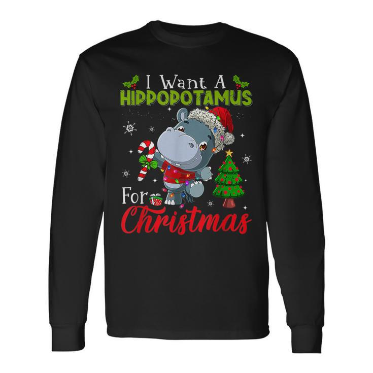 Xmas I Want A Hippopotamus For Christmas  Hippo Candy  V2 Men Women Long Sleeve T-shirt Graphic Print Unisex