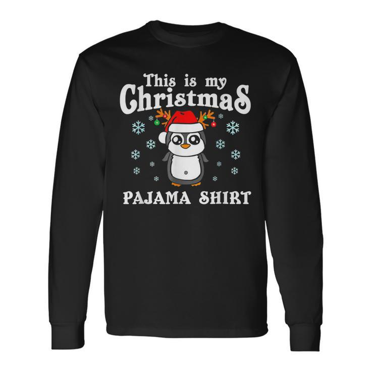 Xmas This Is My Christmas Penguin Santa Hat Snowflakes Fun  Men Women Long Sleeve T-shirt Graphic Print Unisex