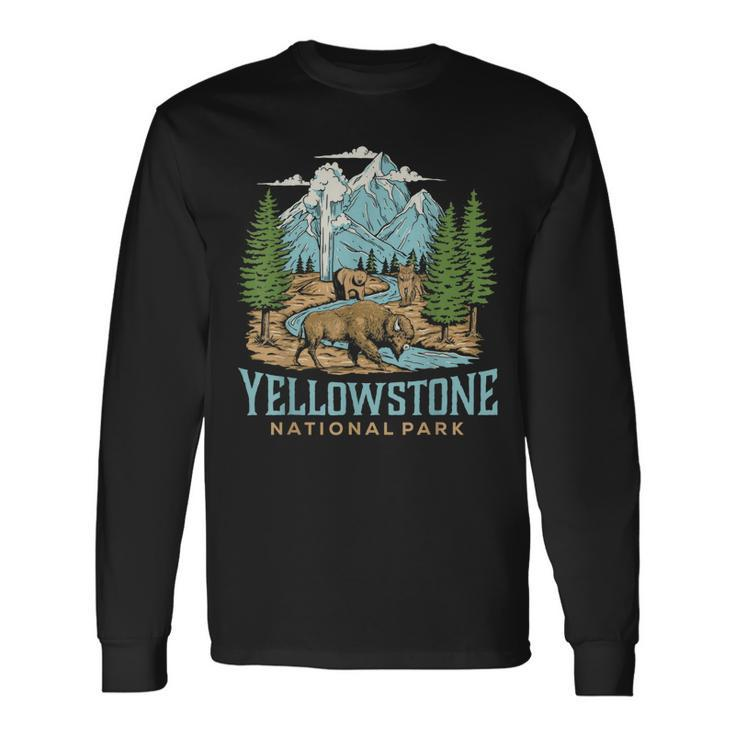 Yellowstone Us National Park Wolf Bison Bear Vintage Long Sleeve T-Shirt