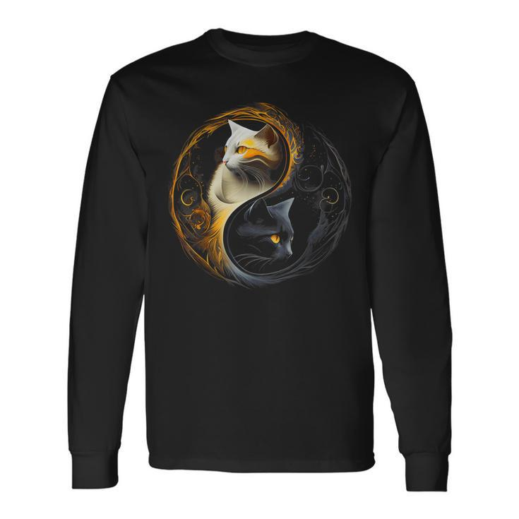 Yin And Yang Cats Yoga Zen Cats Ying Yang Meditation Graphic Long Sleeve T-Shirt T-Shirt