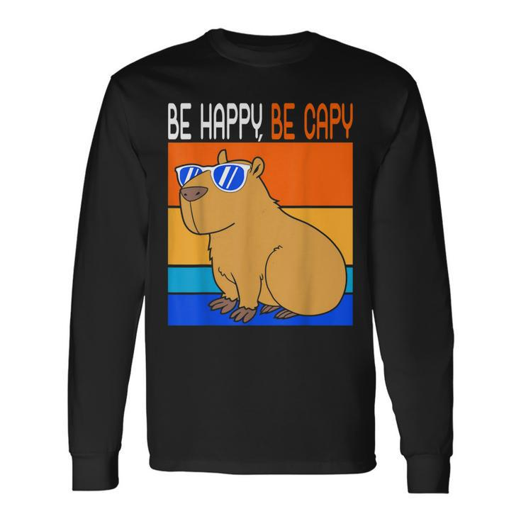 Zoo Animal Retro Rodent Capybara Be Happy Be Capy Long Sleeve T-Shirt
